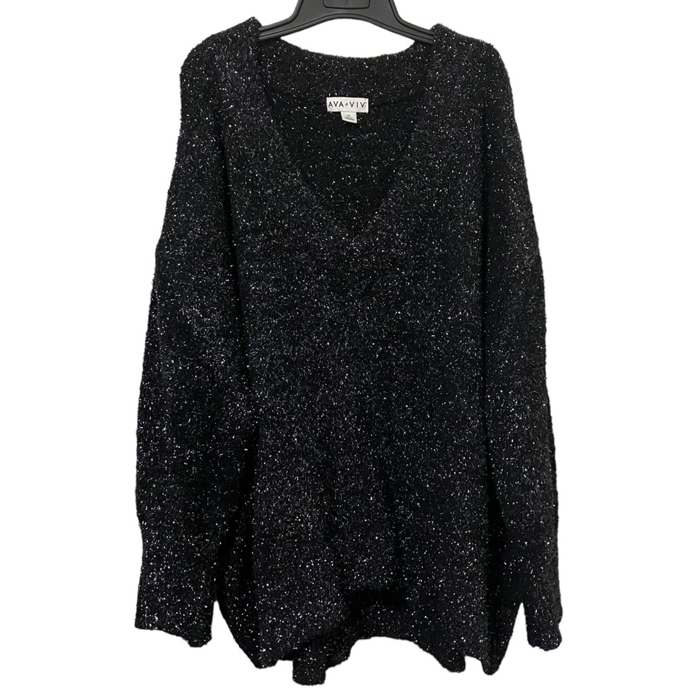 Ava & Viv Black Metallic V-Neck Sweater